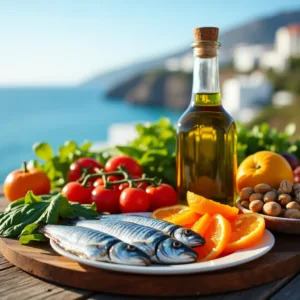 Τραπέζι με τρόφιμα της μεσογειακής διατροφής